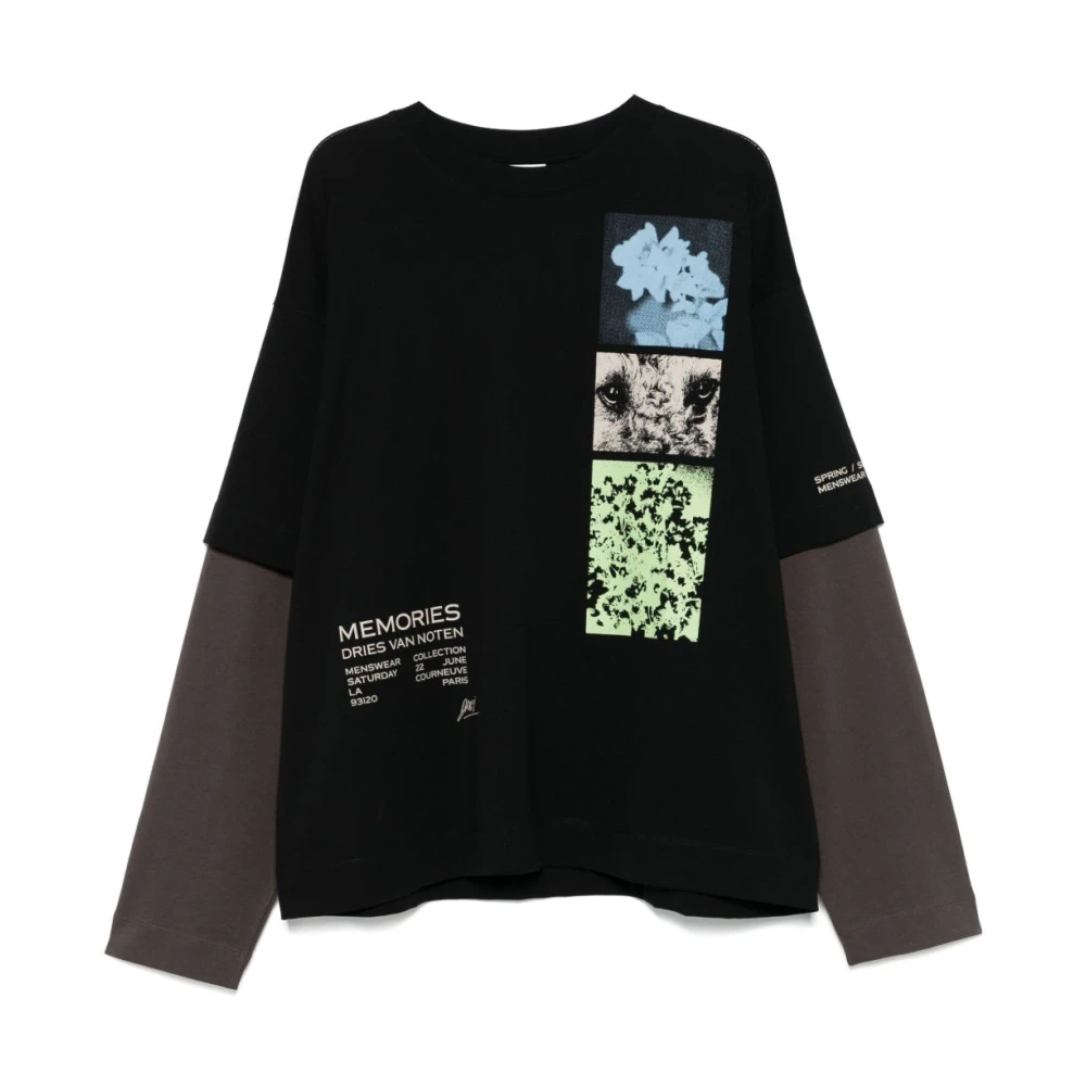 Dries Van Noten Zwart Grafisch Print Longsleeve Top Black Heren