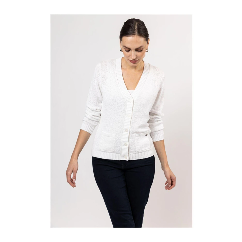 Roberto sarto Witte Cardigan Lange Mouw Stijlvol White Dames
