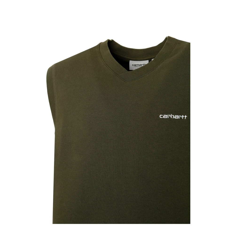 Carhartt WIP Script Vneck Vest Sweater Green Heren