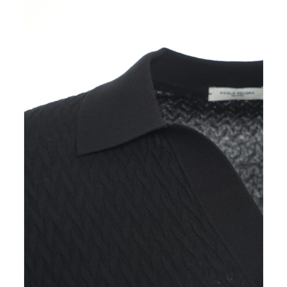 Paolo Pecora Zwarte Gebreide Poloshirt Stijlvol Casual Black Heren