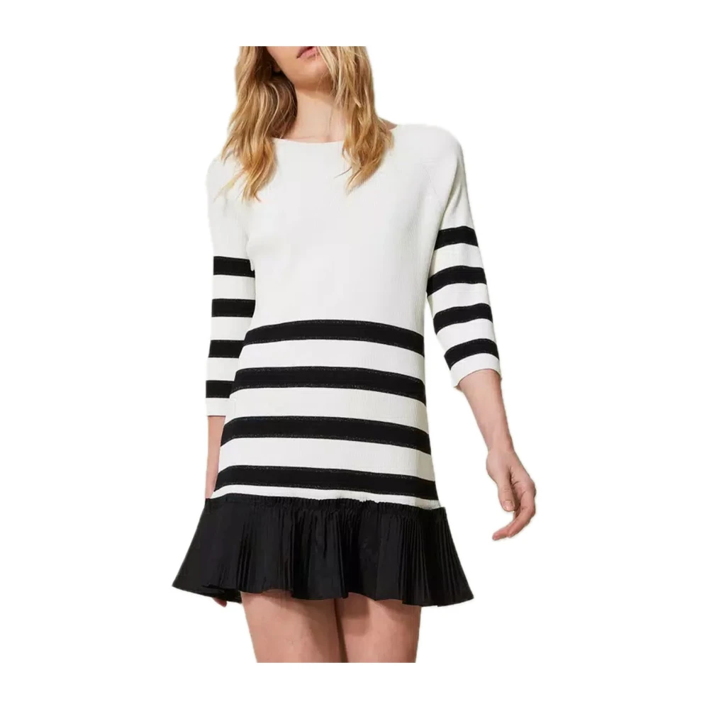 Twinset Gestreepte Viscose Jurk met Plooien Multicolor Dames