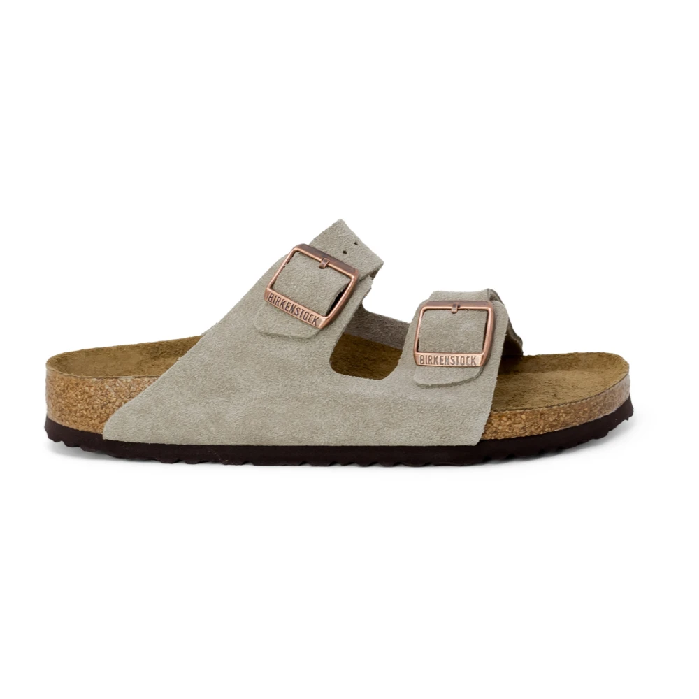 Birkenstock Men's Beige Leather Sliders - Sliders - 8 Uk - Shoes