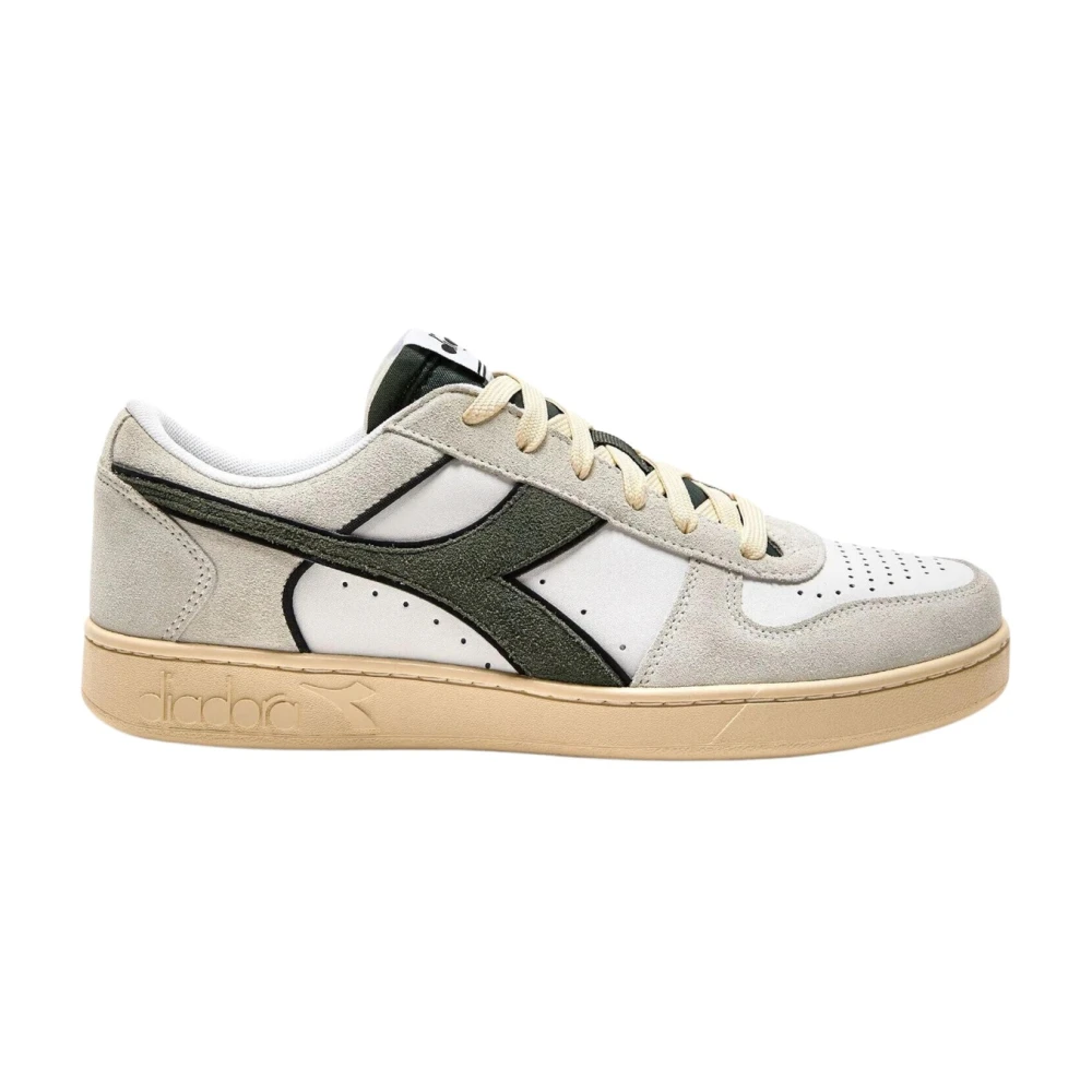 Diadora Men's White Sneakers,, Magic Basket Low Suede Leather Trainers Size 8 Uk
