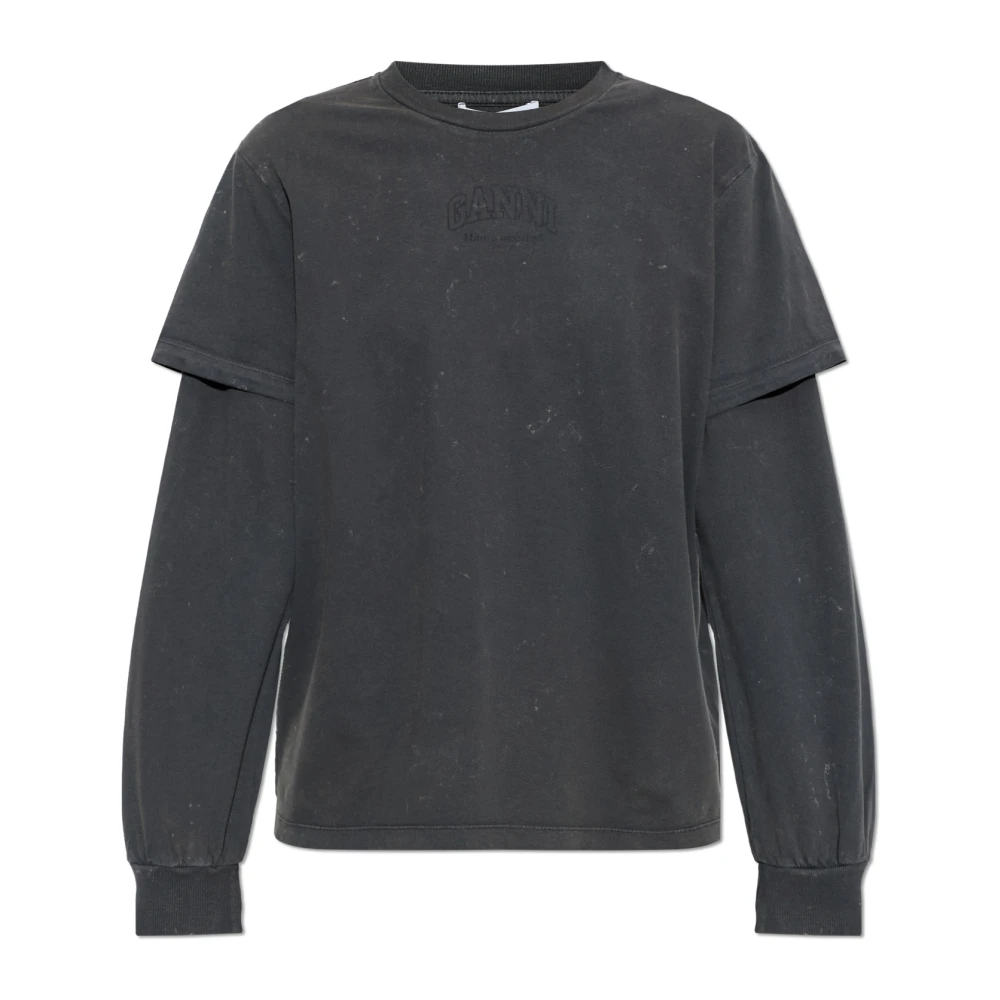 Ganni Gray Cotton Long Sleeve T-Shirt - XS - Image 2