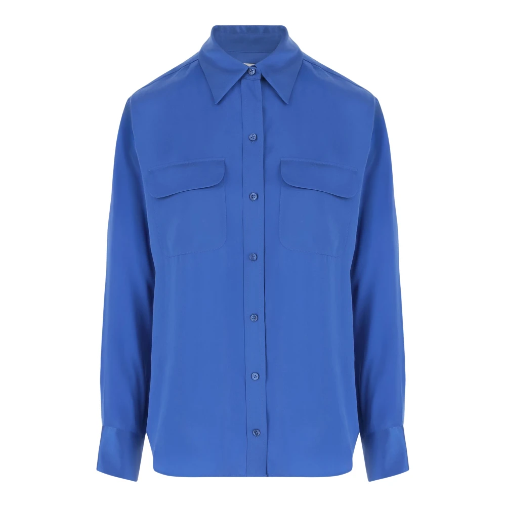 Equipment Blauwe Zijden Klassieke Blouse Blue Dames