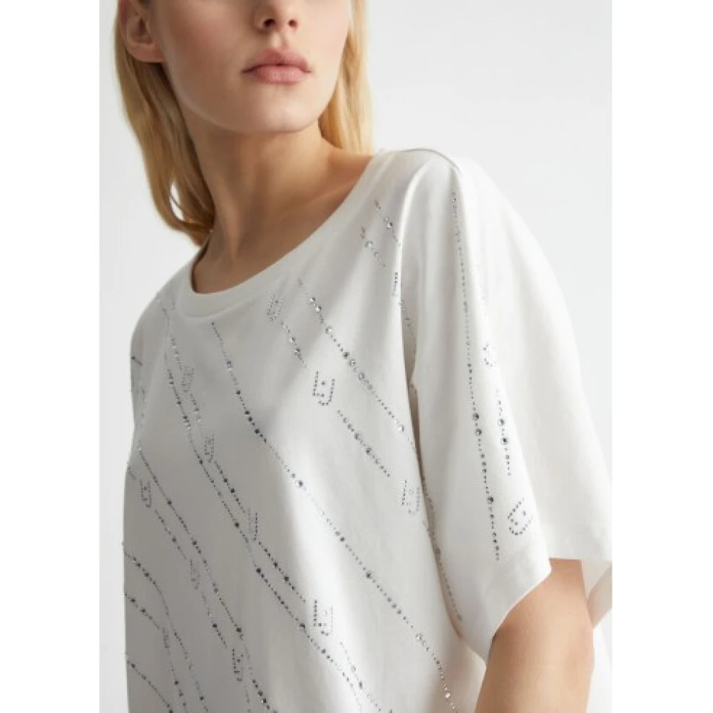 Liu Jo Witte Katoenen T-shirt met Strass White Dames
