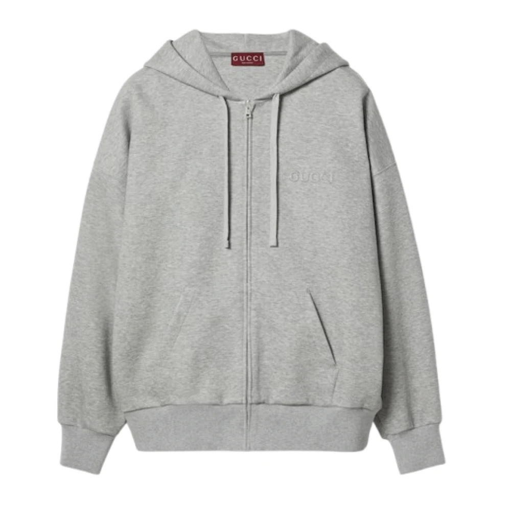 Gucci Geëmbosseerde Heather Grey Hoodie met Rits Gray Heren
