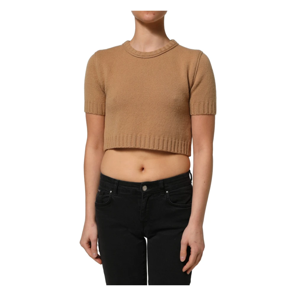 Dolce & Gabbana Round-Neck Knitwear, Female, S, Cropped Blouse Brown