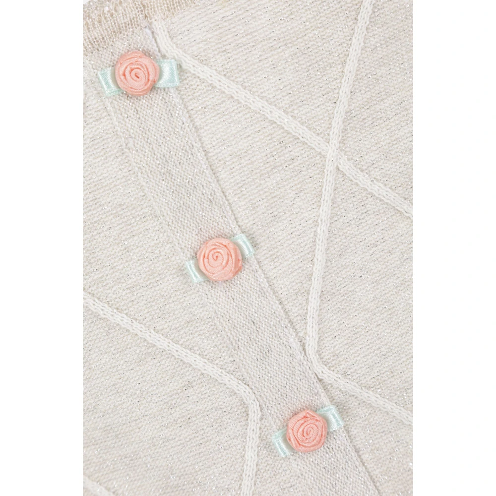 Cormio Zilveren Lurex Cardigan met Ruitpatroon Beige Dames