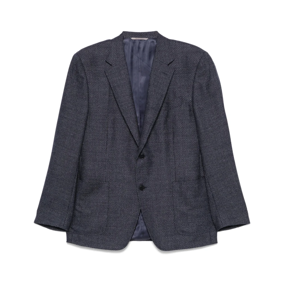 Canali Navy Blue Geknoopte Jas met Zakken Blue Heren