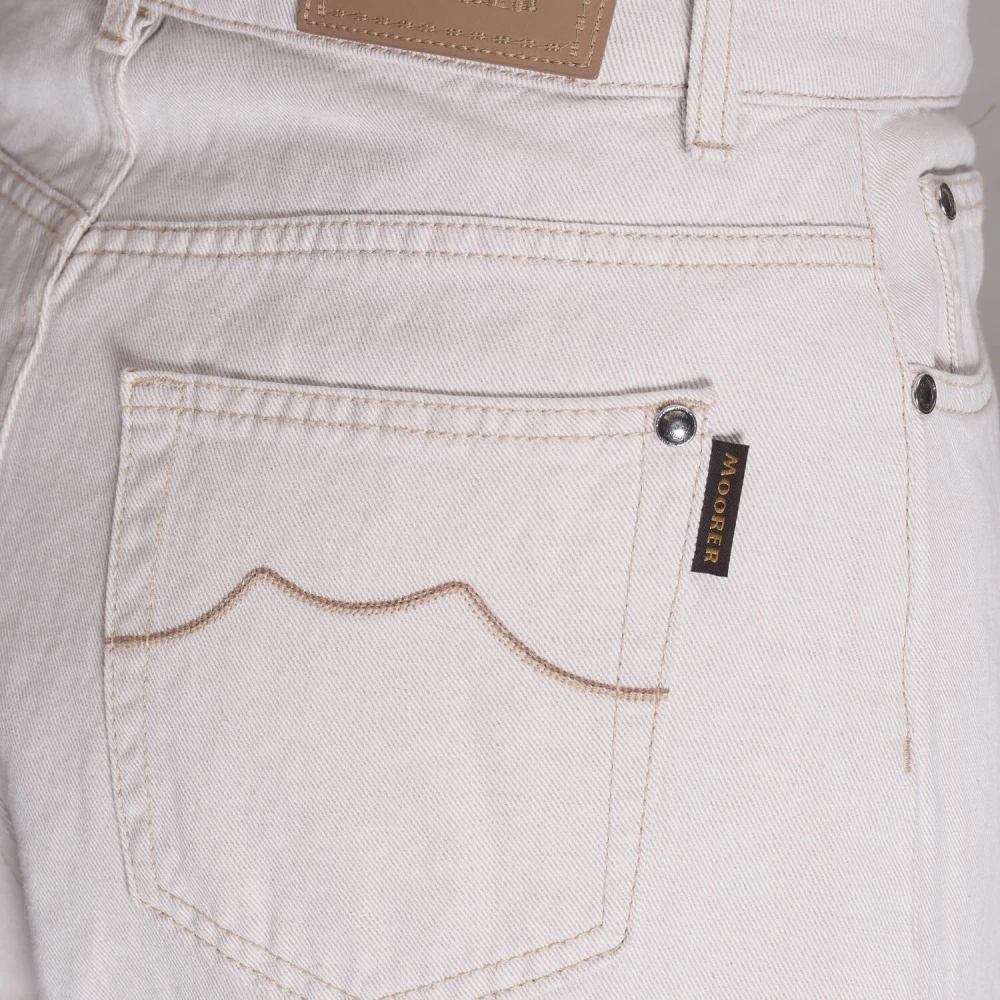 Moorer Ecru Baggy Katoen Linnen Broek Beige Dames