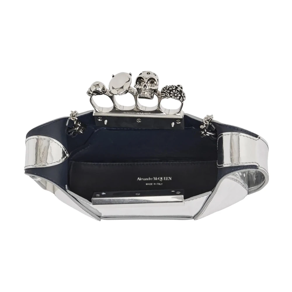 alexander mcqueen Leren schoudertas voor dames met magnetische sluiting Gray Dames