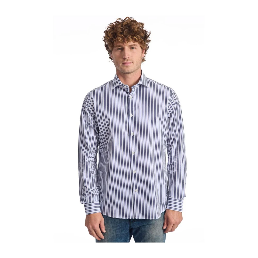 Baldinini Slim Fit Gestreept Katoenen Overhemd Blue Heren