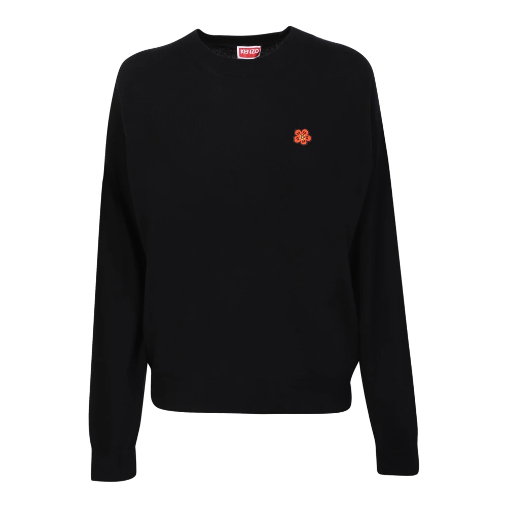 Kenzo Women's Black Round-Neck Knitwear, M, Wool Jumper With Boke Flower