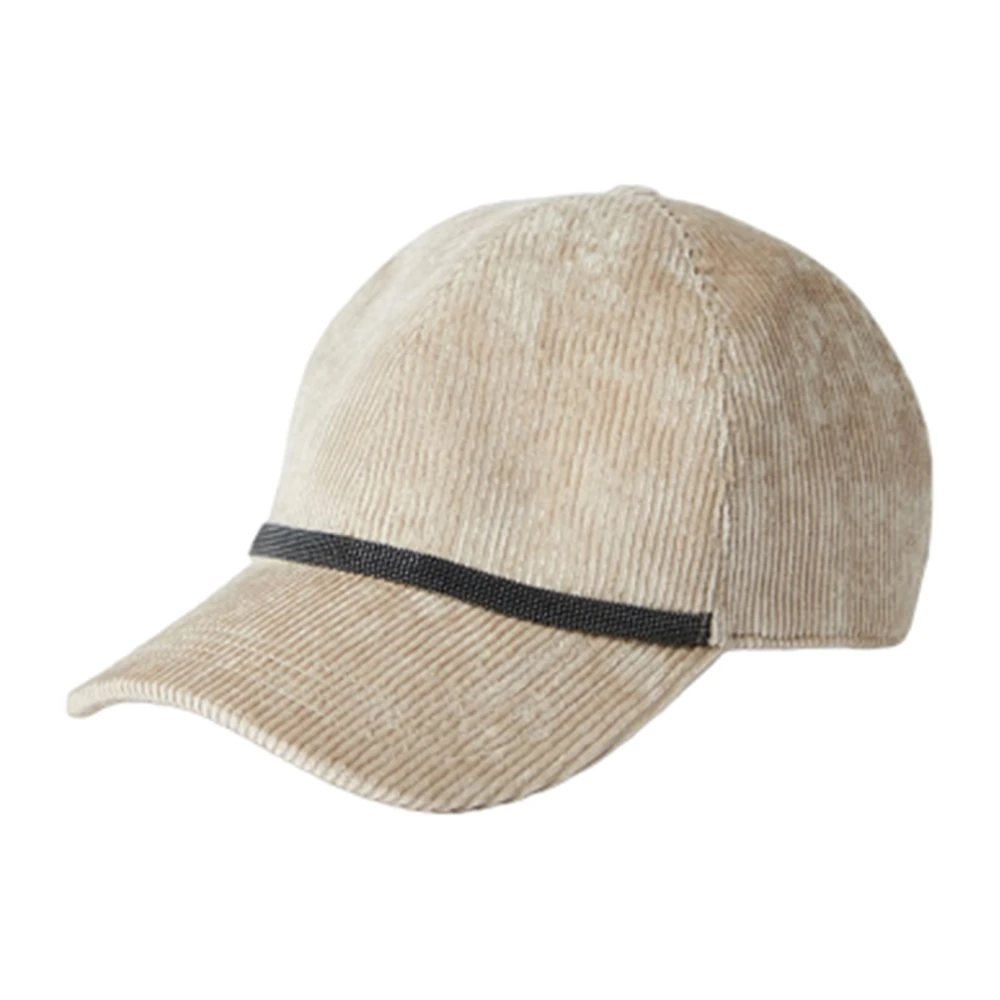 BRUNELLO CUCINELLI Beige Corduroy Baseball Hoed met Monile Decoratie Beige Dames