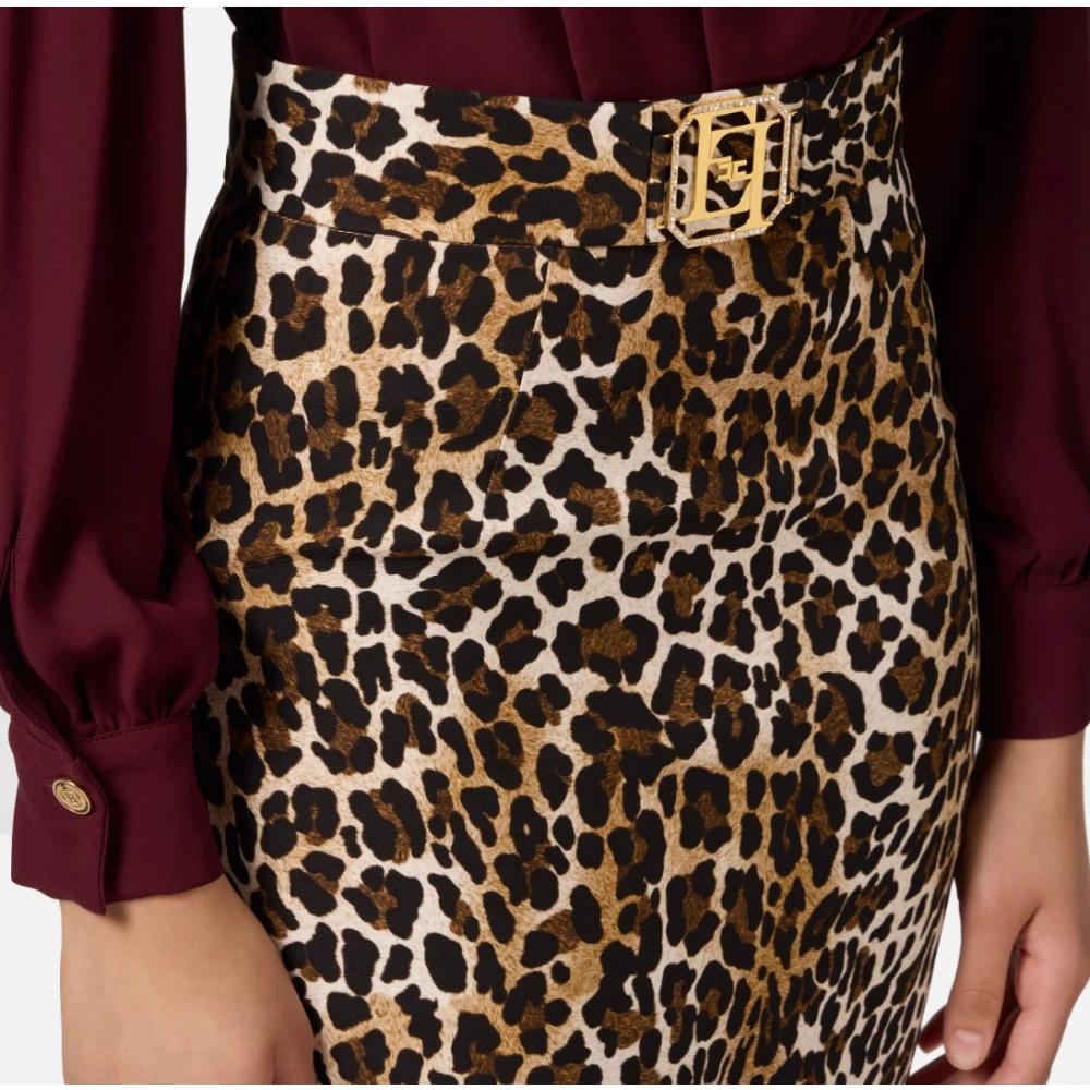 Elisabetta Franchi Midi Rok met Dierenprint en Split Brown Dames