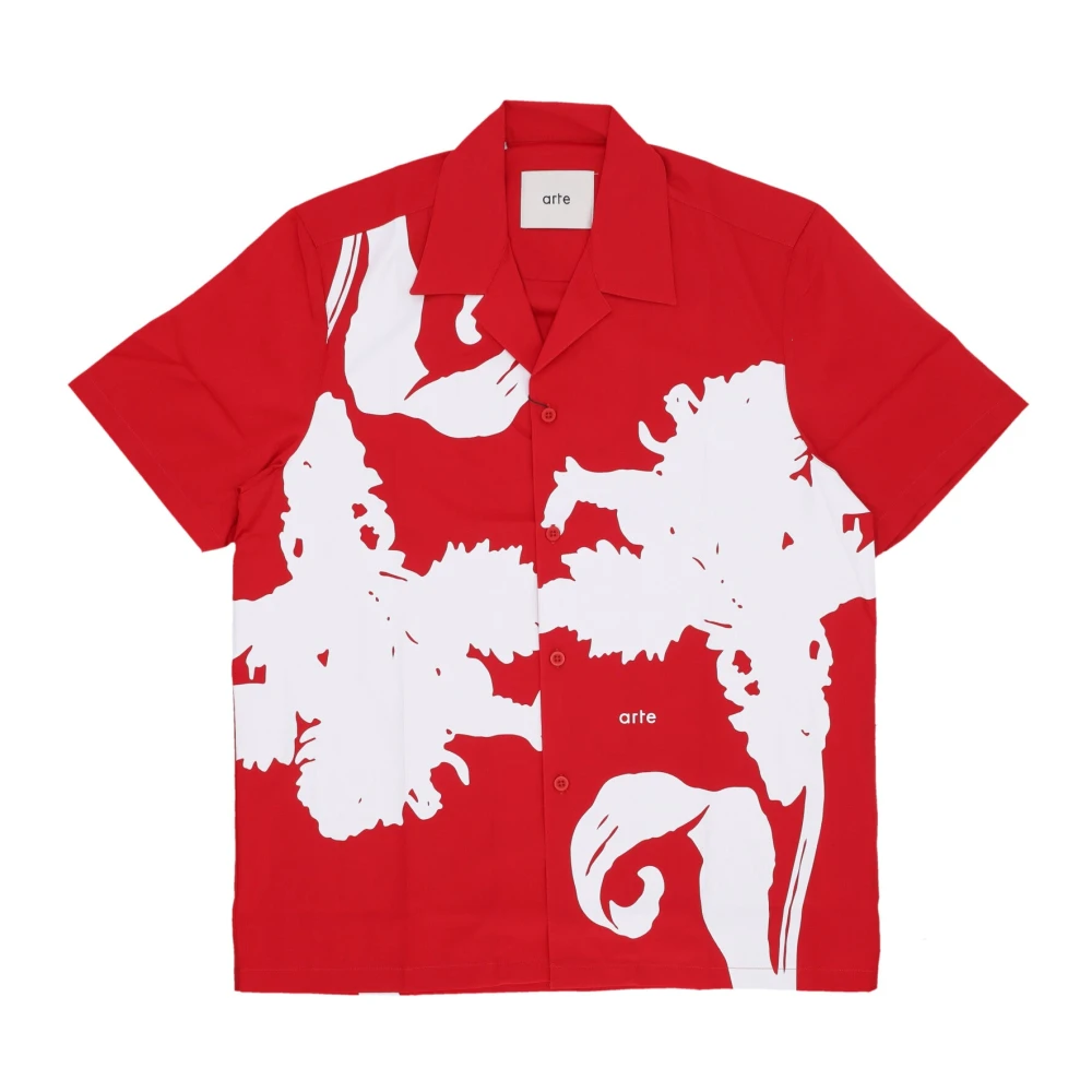 Arte Antwerp Men's Red Short Sleeve Shirts, L, Floral Print Short Sleeve Shirt