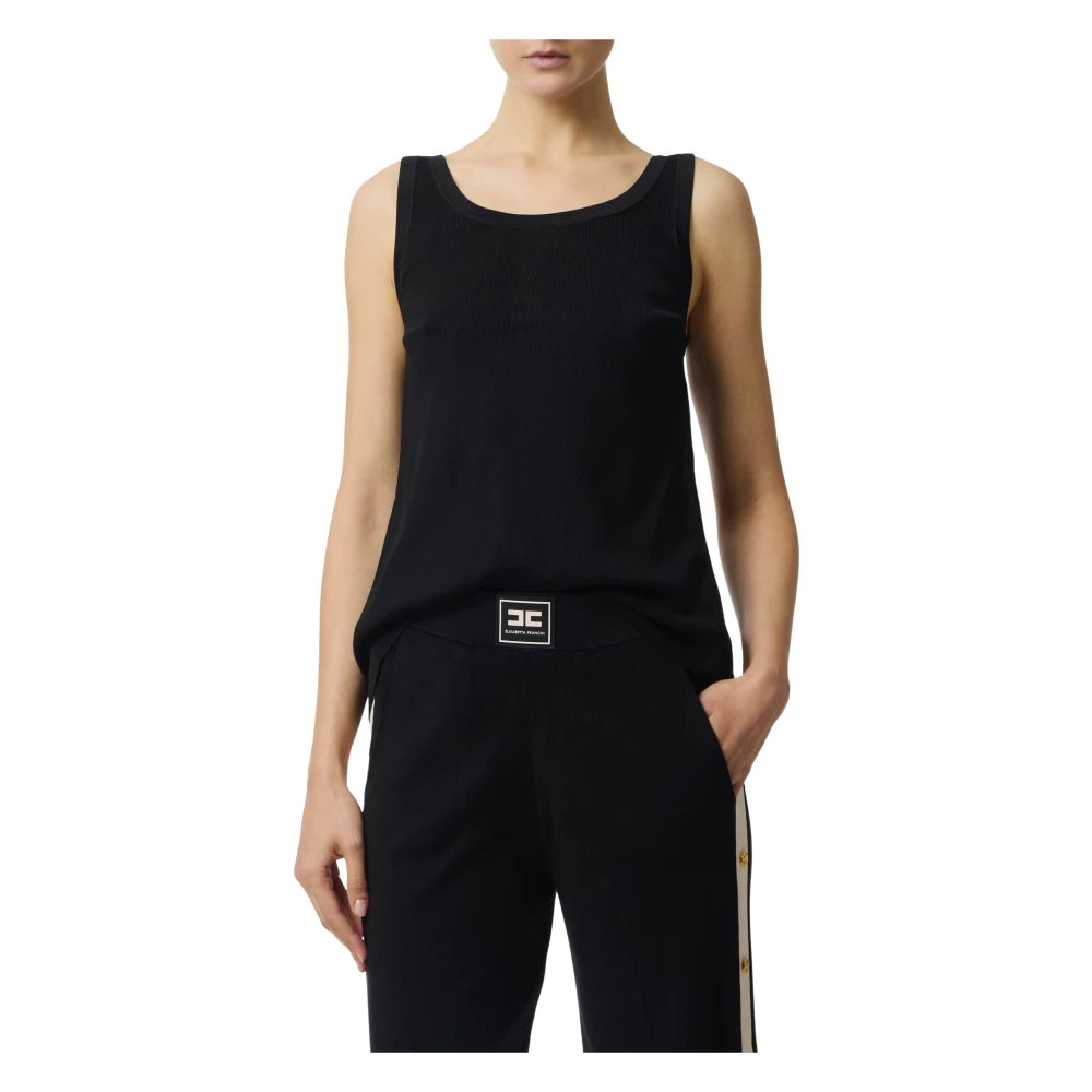 Elisabetta Franchi Women's Black Sleeveless Tops, Xs, Knit Top With Shiny Viscose Bands
