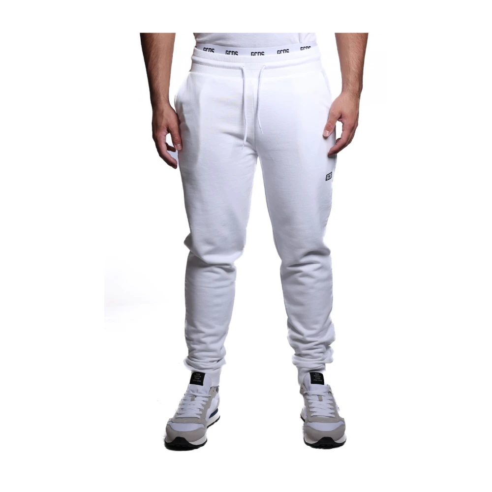 Gcds Witte katoenen sweatpants met geribbelde taille White Heren