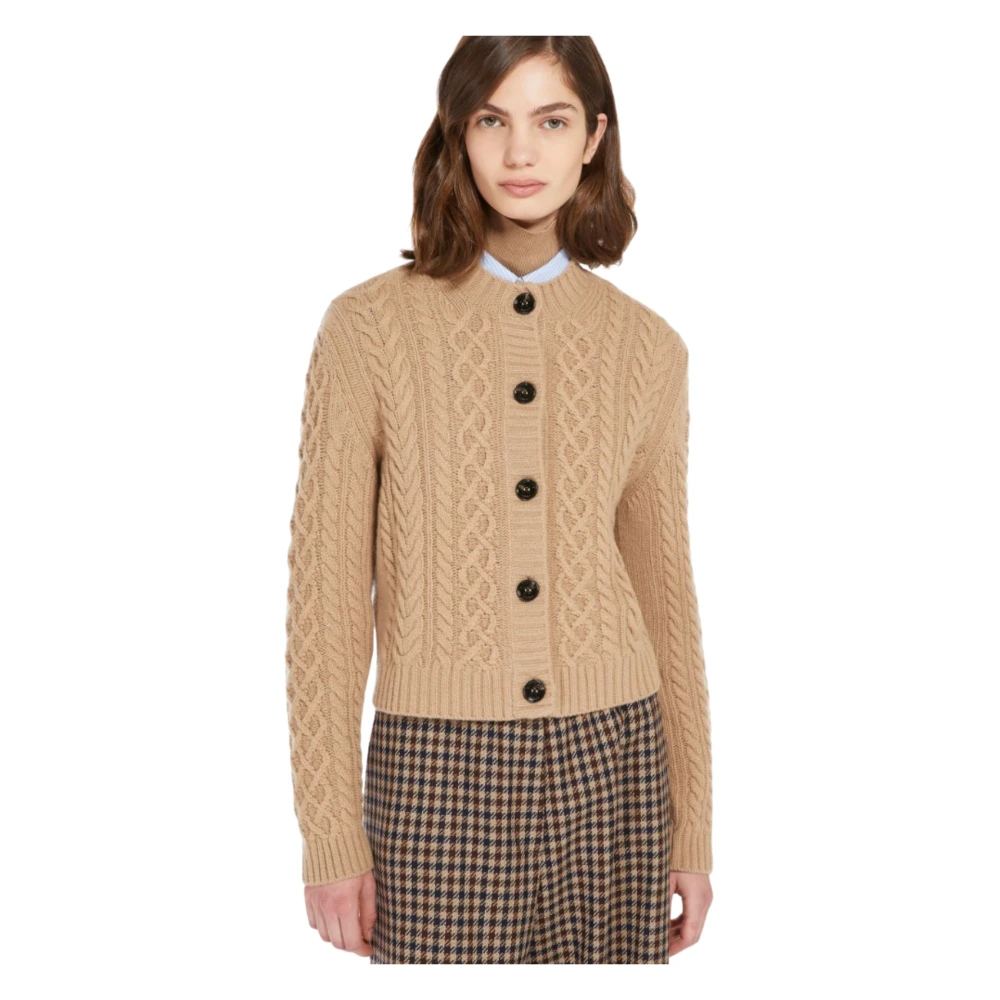 Max Mara Weekend Beige Kabelgebreide Cardigan Sweater Beige Dames