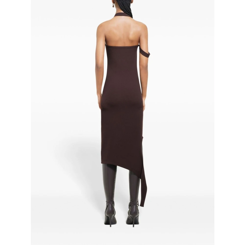 Courrèges Bruine Midi Jurk met Asymmetrische Halslijn Brown Dames