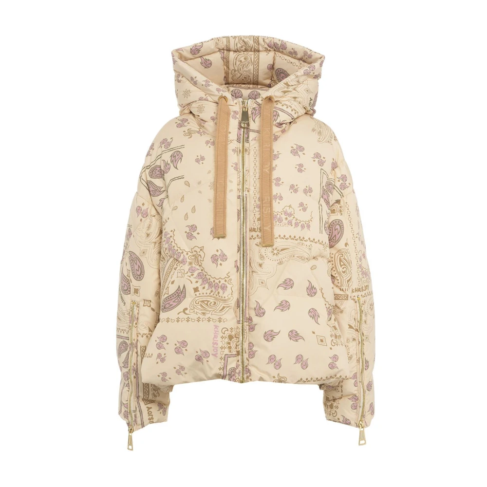 Khrisjoy Beige Gewatteerd Donsjack met Paisley Bandana Patroon Beige Dames