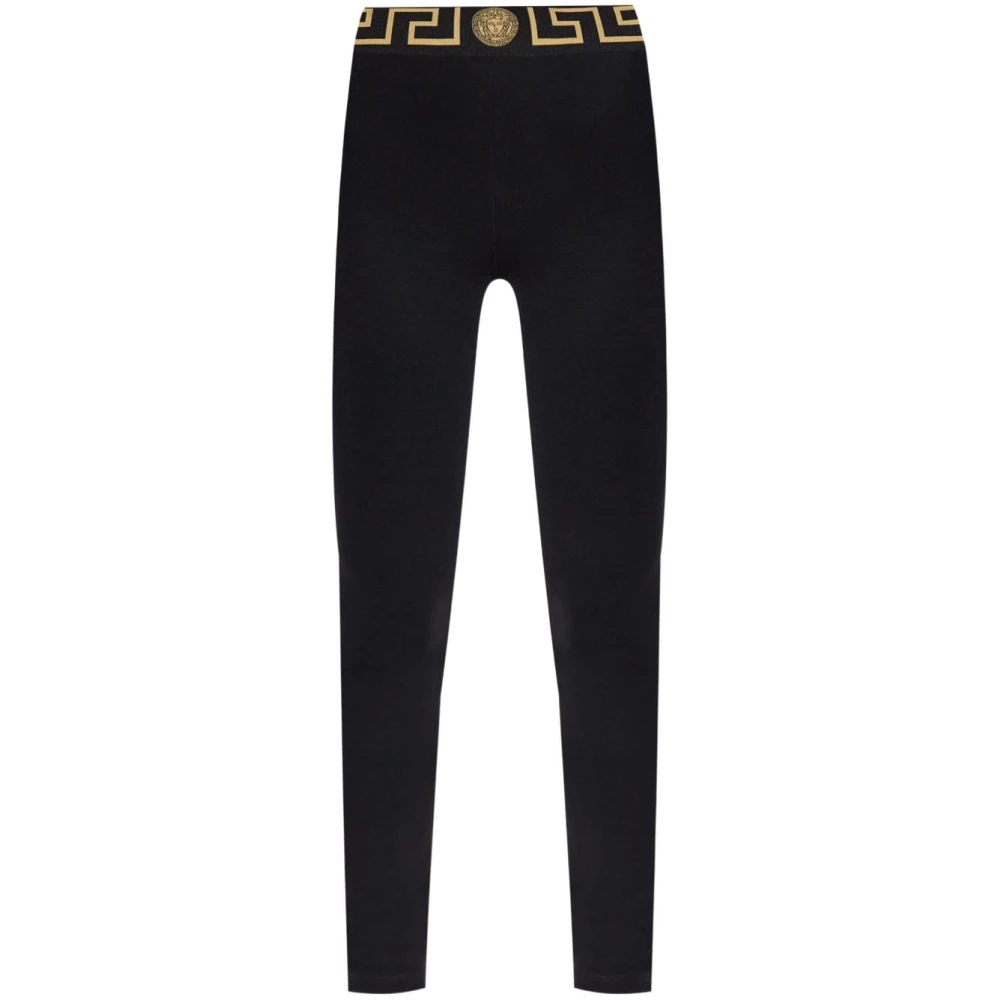 Versace Zwarte Stretch-Design Greca Detail Broek Black Dames