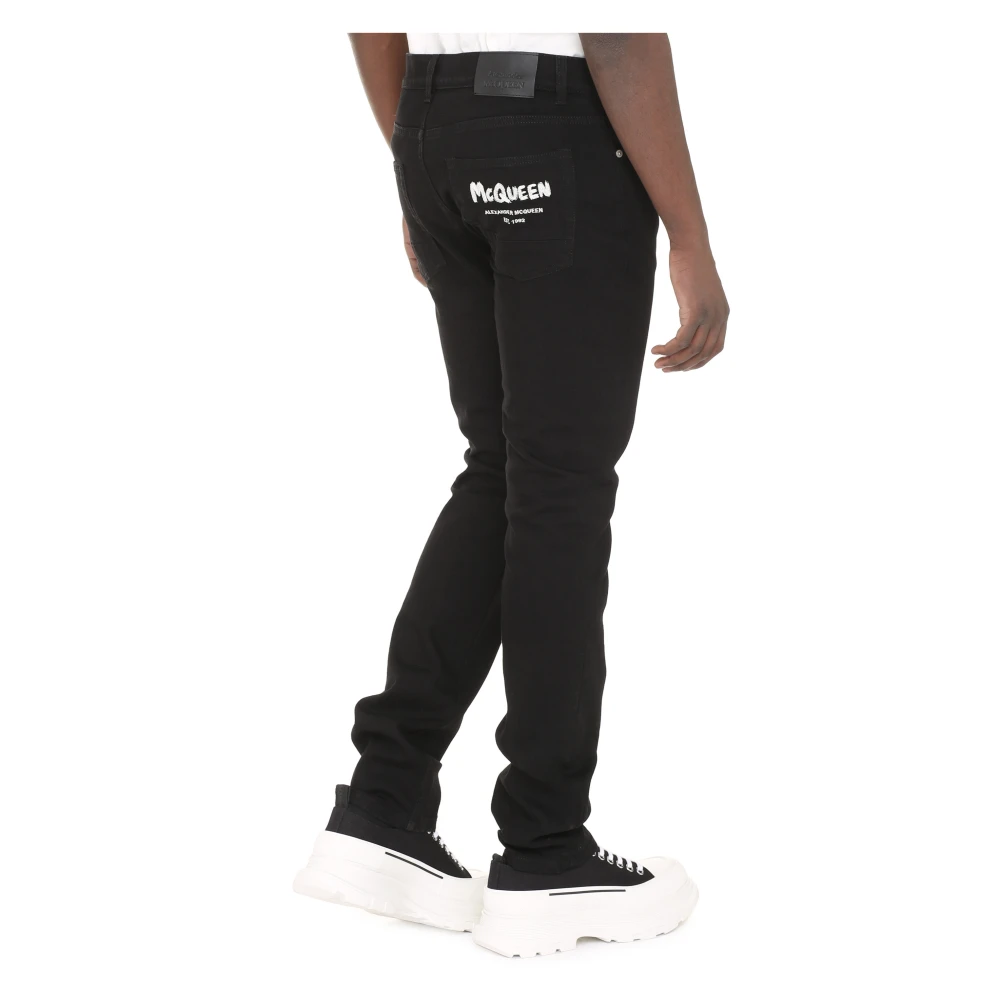 alexander mcqueen Slim Fit Jeans met Leren Logo Tag Black Heren
