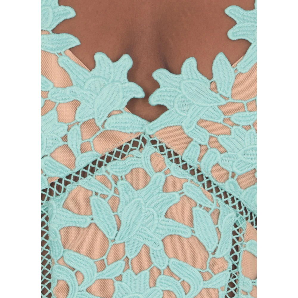 Self Portrait Lichtblauwe Kanten Midi Jurk Blue Dames