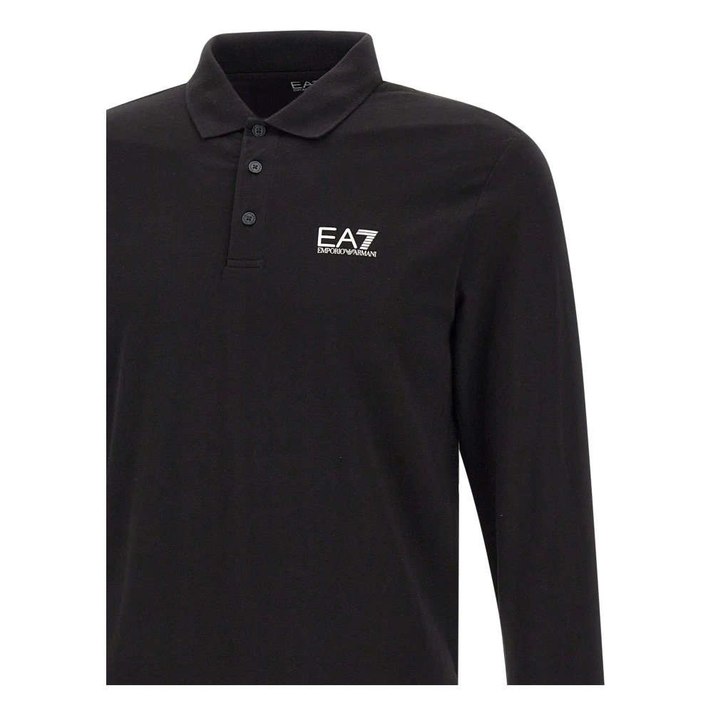 Emporio Armani EA7 Zwarte Polo Shirt met Logo Print Black Heren