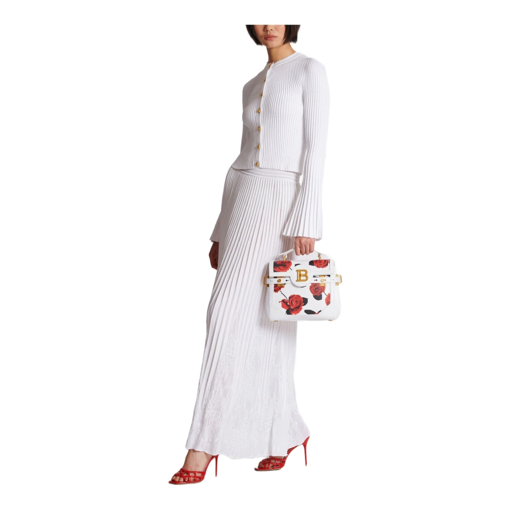 Balmain Lange gebreide rok met kanten detail White Dames