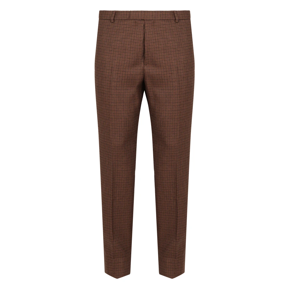 Gucci Men's Brown Houndstooth Wool Pant With Embroidery - Slim-Fit Trousers - M - Trousers