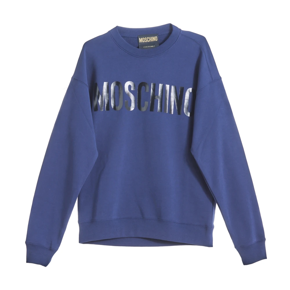 Moschino Blauwe Logo Sweatshirt Ronde hals 100% Katoen Blue Heren