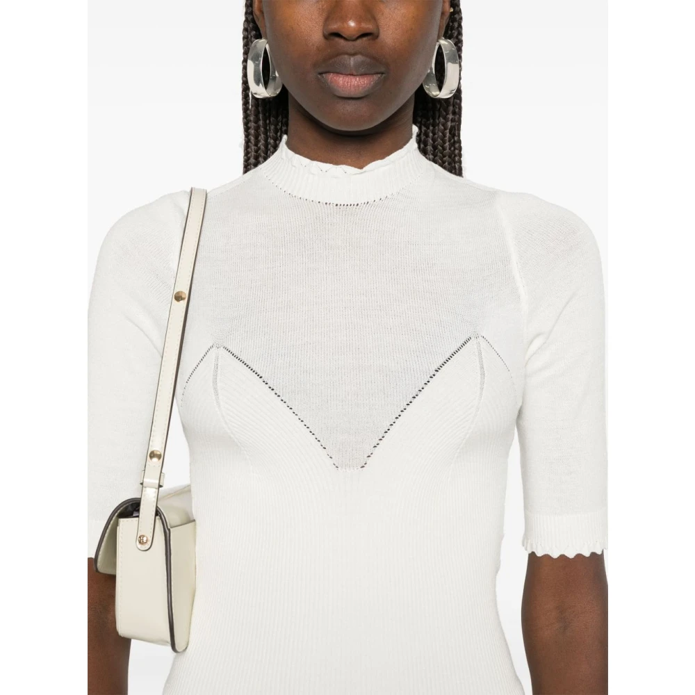 Twinset Witte Crew Neck Sweaters met Scallop Edge White Dames