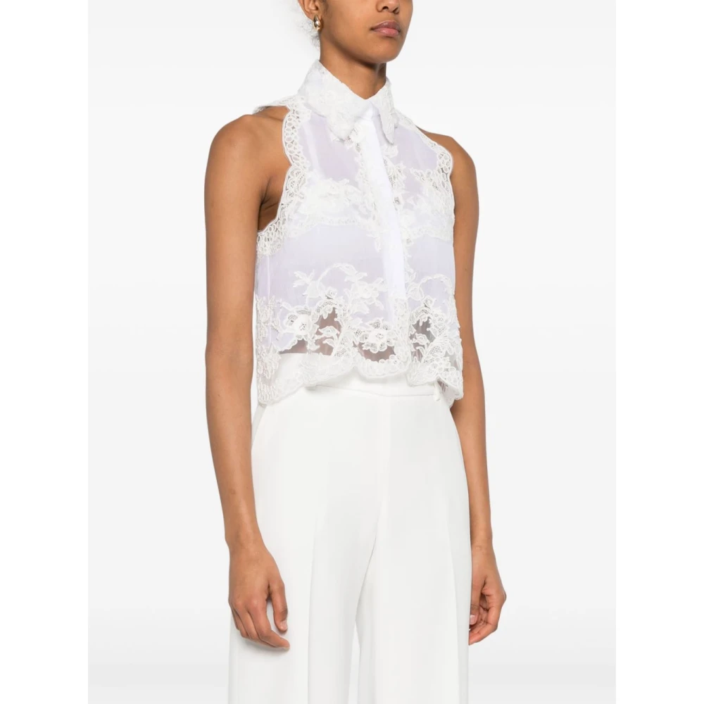 Ermanno Scervino Witte Mouwloze Katoenen Overhemd met Kantdetails White Dames