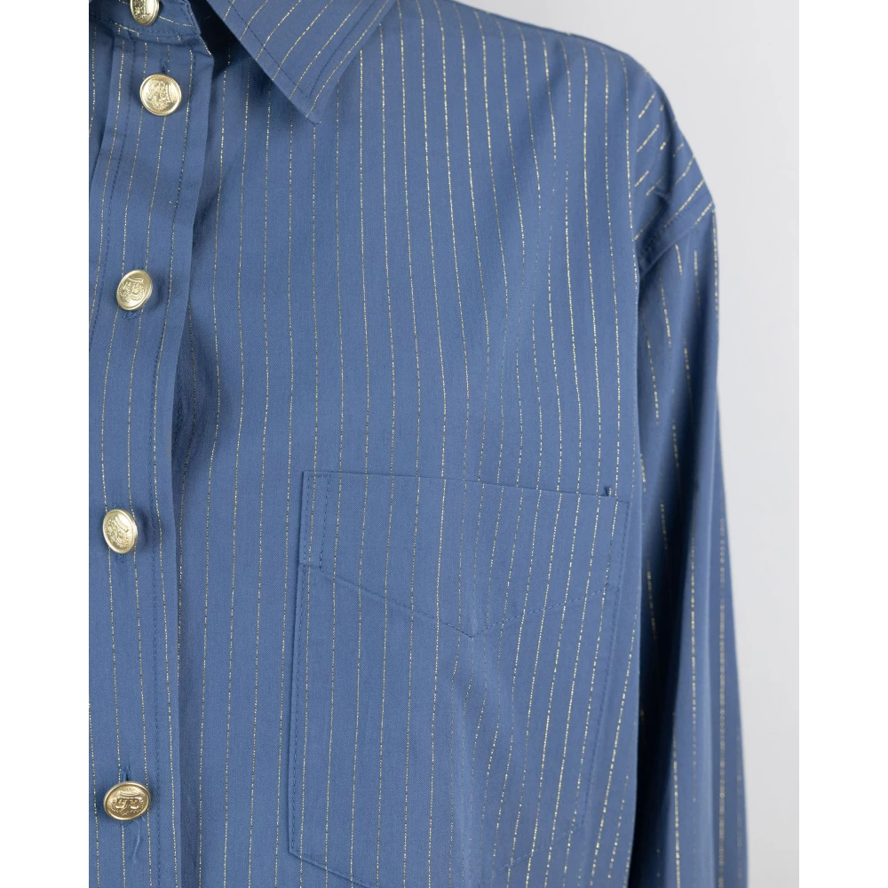 A Paper Kid Blauwe Microgessata Lurex Shirt Blue Dames