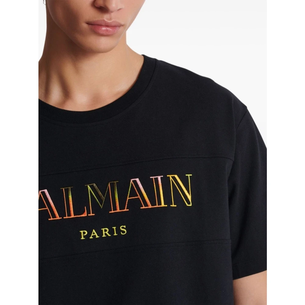 Balmain Zwart Katoenen Jersey T-shirt met Logo Black Heren