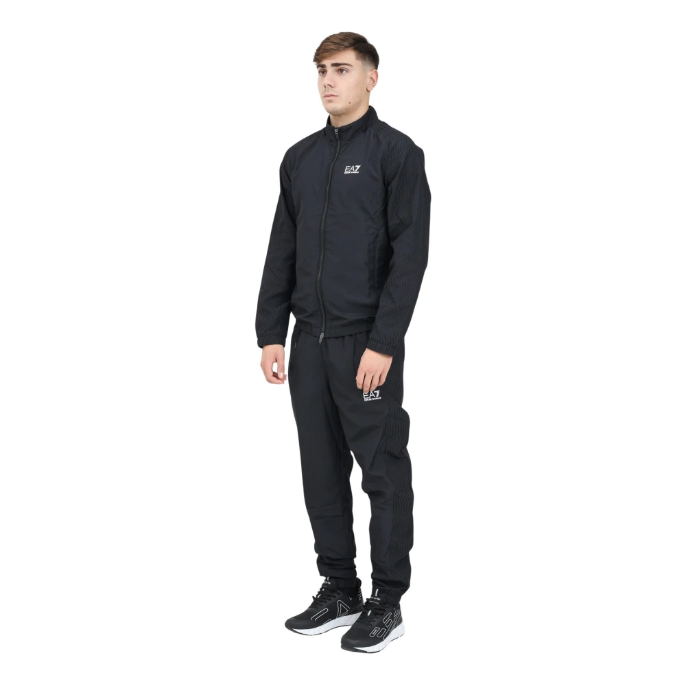 Emporio Armani EA7 Zwart trainingspak met gestreepte mouwen Black Heren