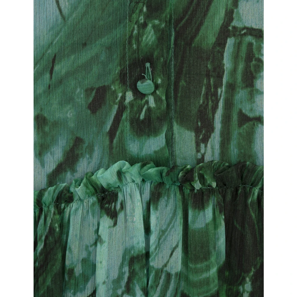 Roberto Cavalli Lange Zijden Jurk Met Groene Malachietprint Green Dames