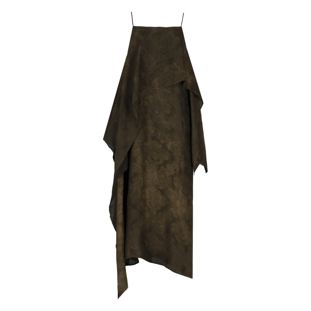 UMA Wang Bruine Bloemen Ruche Jurk Brown Dames