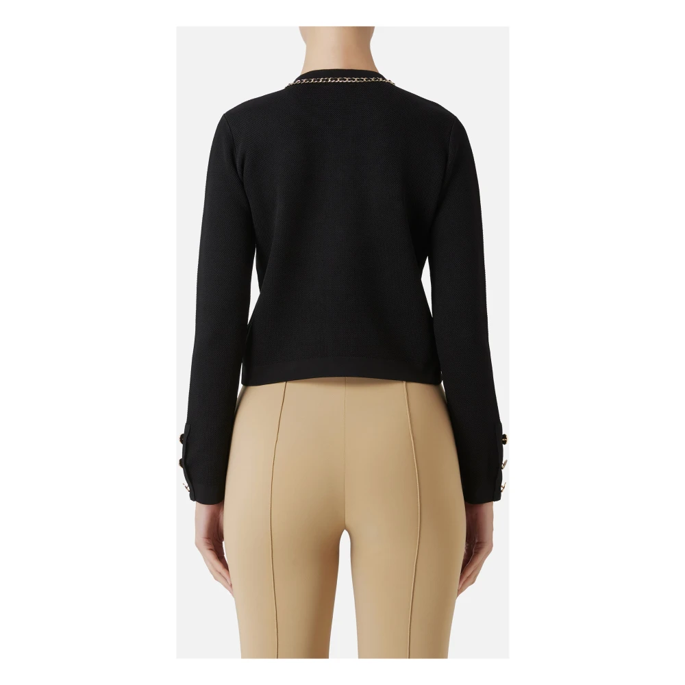 Elisabetta Franchi Zwarte Korte Honingraat Gebreide Jas Black Dames