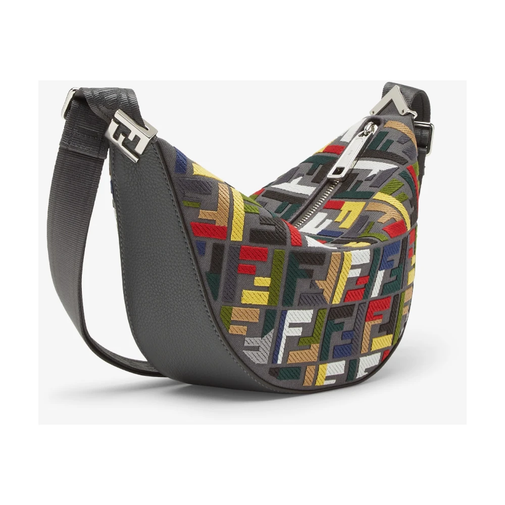 Fendi Iconische Grijze Canvas Schoudertas Multicolor Heren