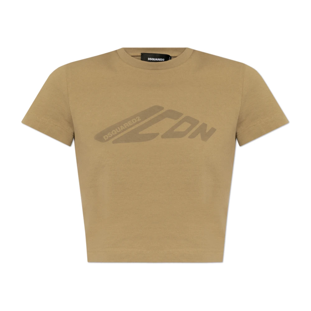 Dsquared2 T-shirt met bedrukt logo Beige Dames