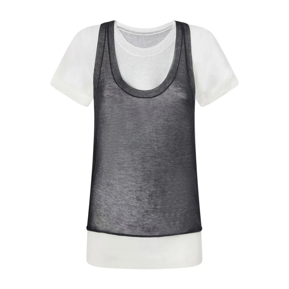 Pinko Wit Logo Crew Neck T-shirts White Dames