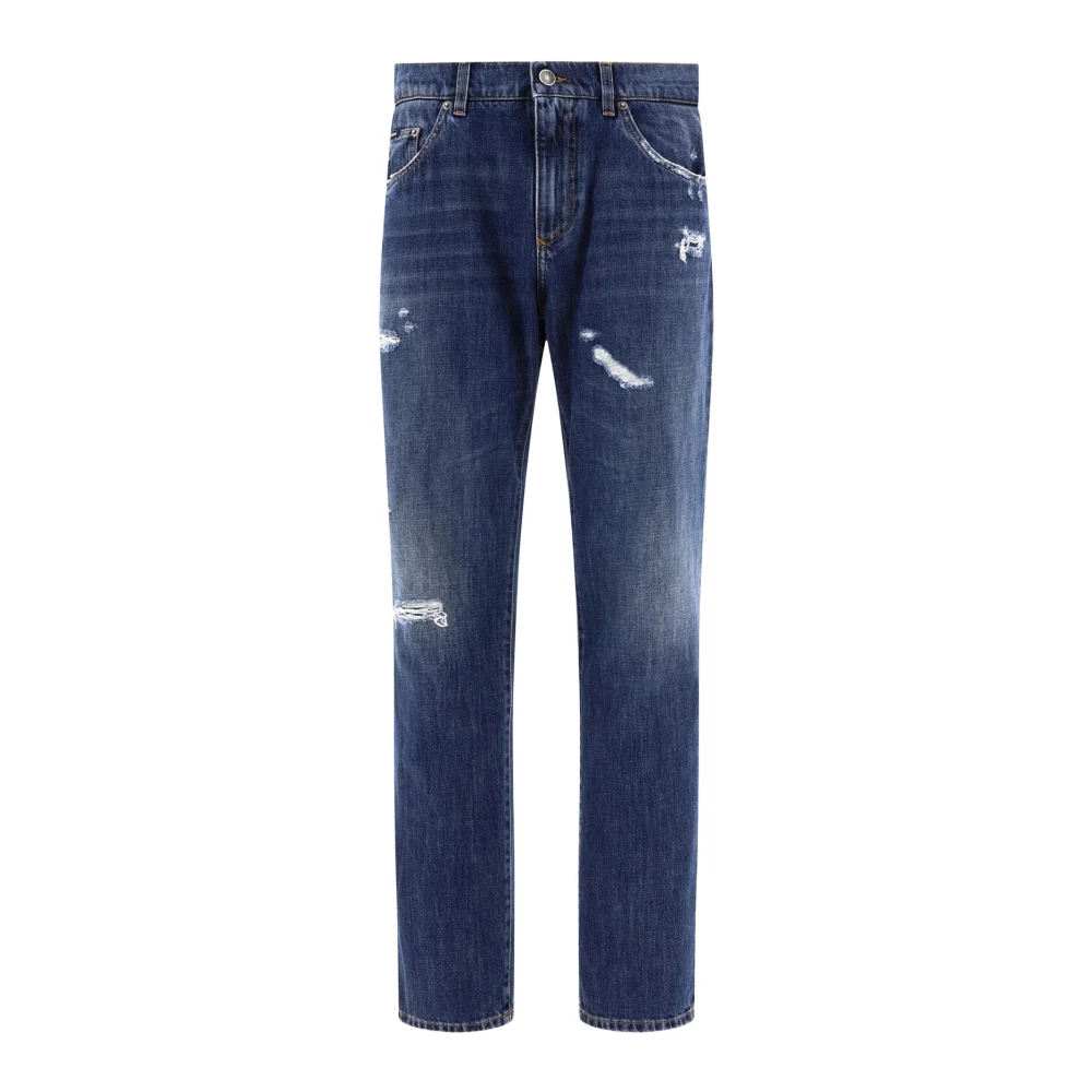 Dolce & Gabbana Men's Blue Slim-Fit Jeans,, Ripped Detail Jeans 2XL