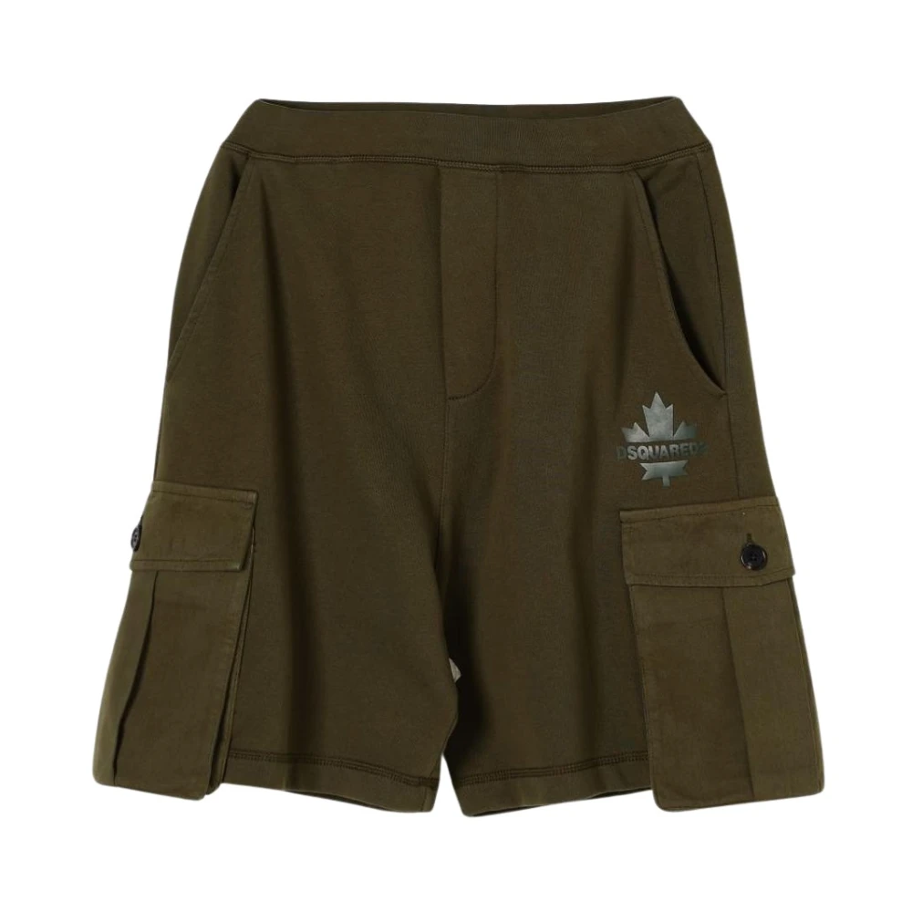 Dsquared2 Unisex Kids Green Maple Leaf Logo Cargo Shorts Size 14 Y