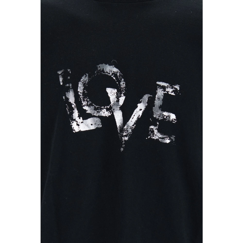 Saint Laurent Love Print Katoenen T-Shirt met Ronde Hals Black Heren