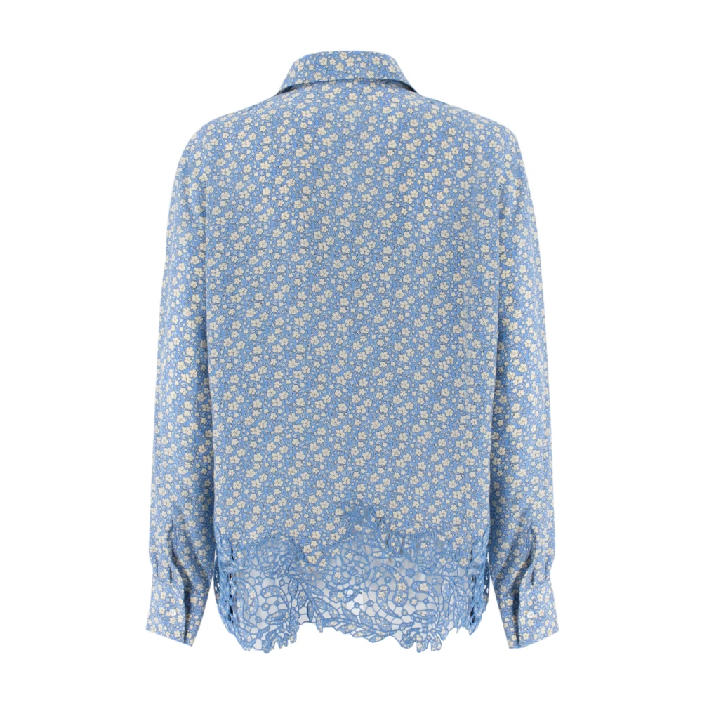Ermanno Scervino Zijden bloemenprint overhemd met lange mouwen Blue Dames