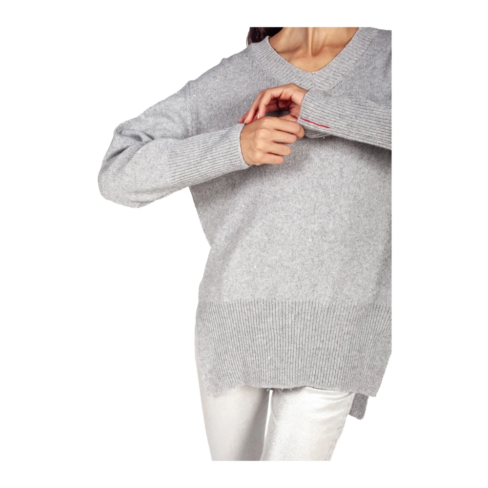 Liviana Conti Paillettenversierde V-halssweater in grijs Gray Dames