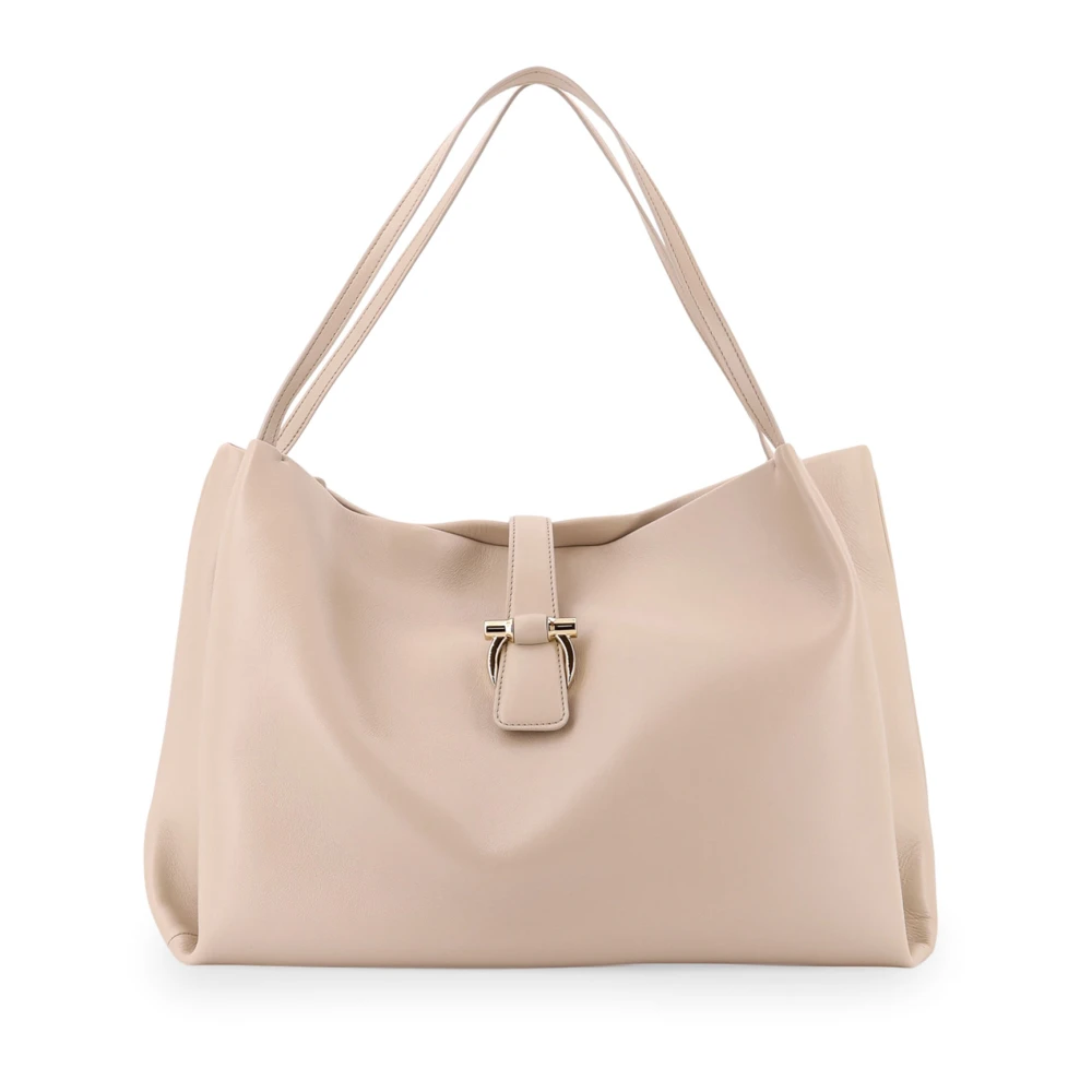 Salvatore Ferragamo Leren handtas met Gancini-detail Beige Dames